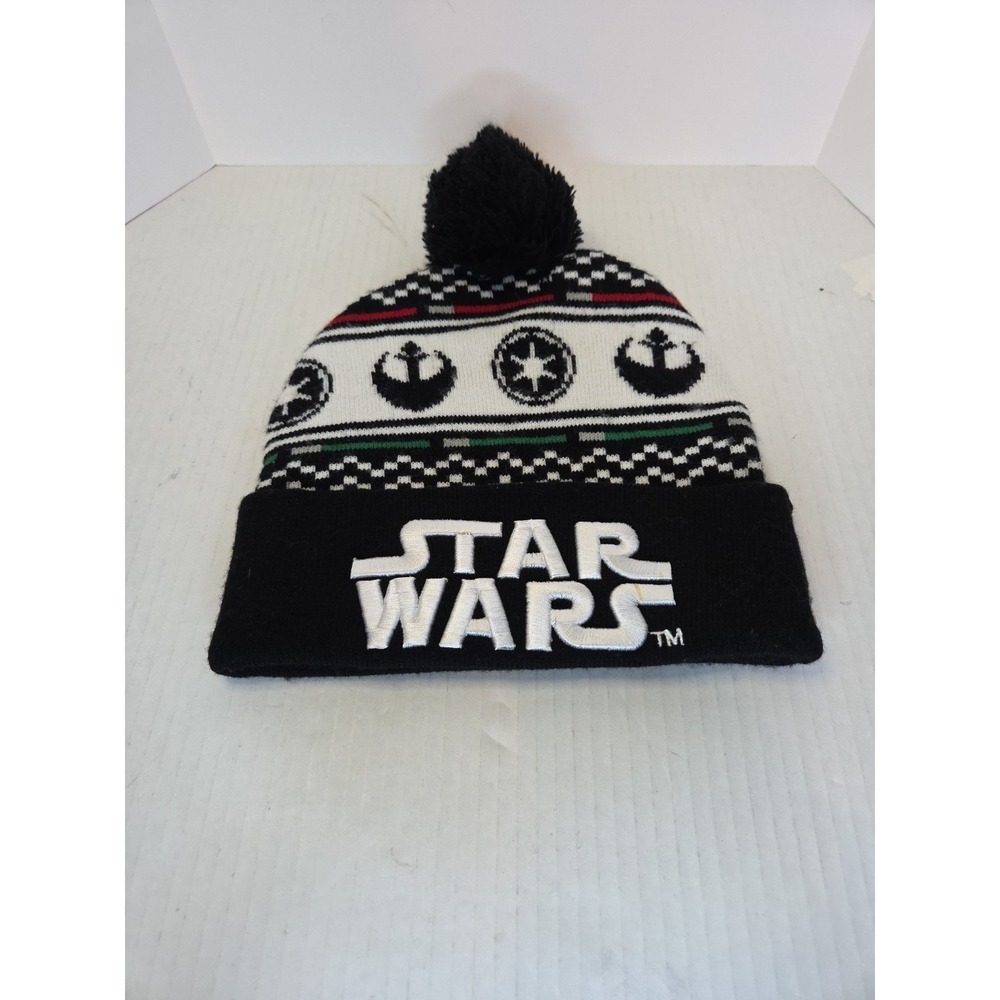 Star Wars Hat Beanie One Size Black White Pom Pom Cuffed Knit Rebel‎ Empire Mens